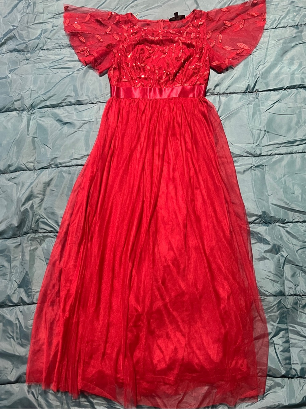 Ever Pretty Red Embellished Tulle Gown for Girls